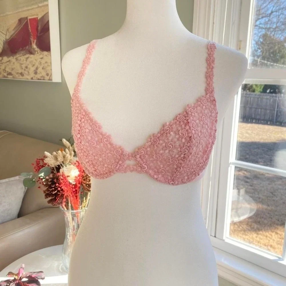 Felina Balconette Bra Size 34B Bubblegum Pink Embroidered‎ Underwire Fairy